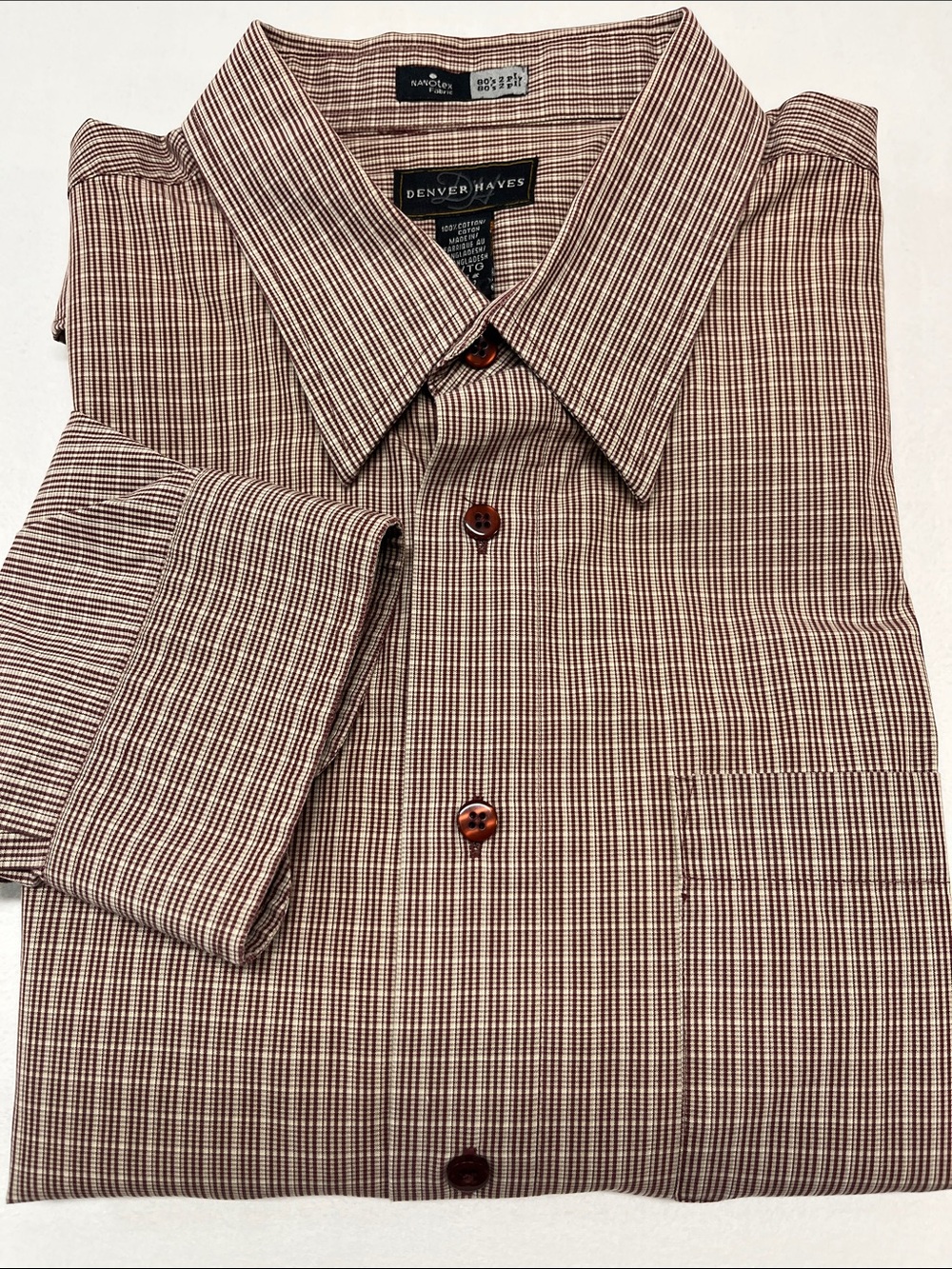 Men’s Denver Hayes Brown Pinstripe Long-Sleeve Dress Shirt 17.5x36 cotton 1380